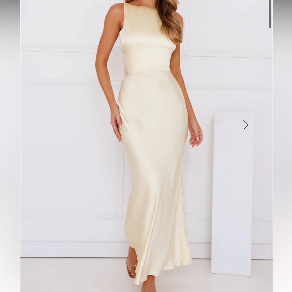 Hello Molly Unveiled Sophistication Satin Maxi Dress Yellow